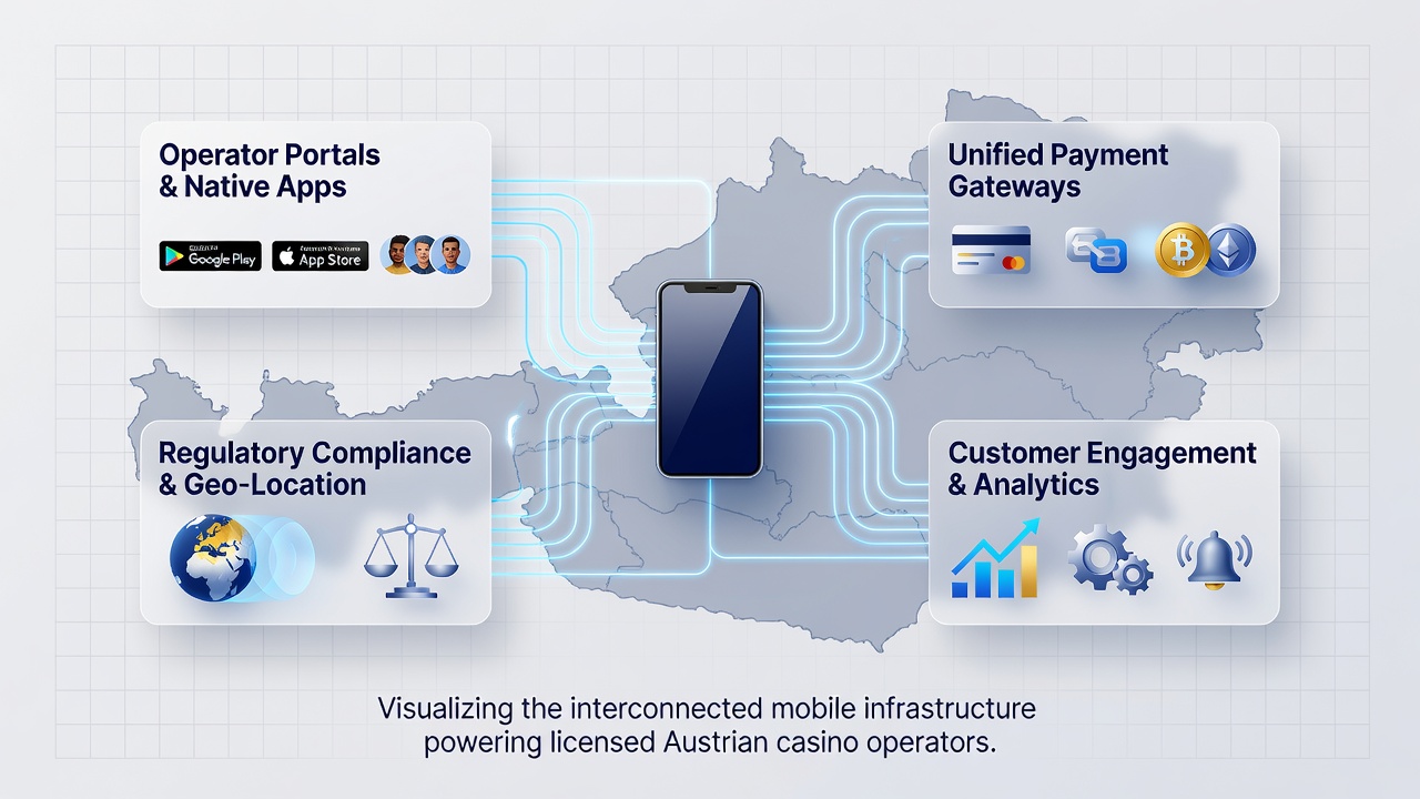 Detailed view of mobile integration features in Austrian casino apps including security and payment modules